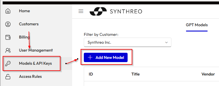 Navigate to Models & API Keys and Add New Model
