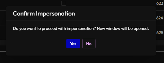 Impersonation confirmation dialog in Synthreo Tenant Management