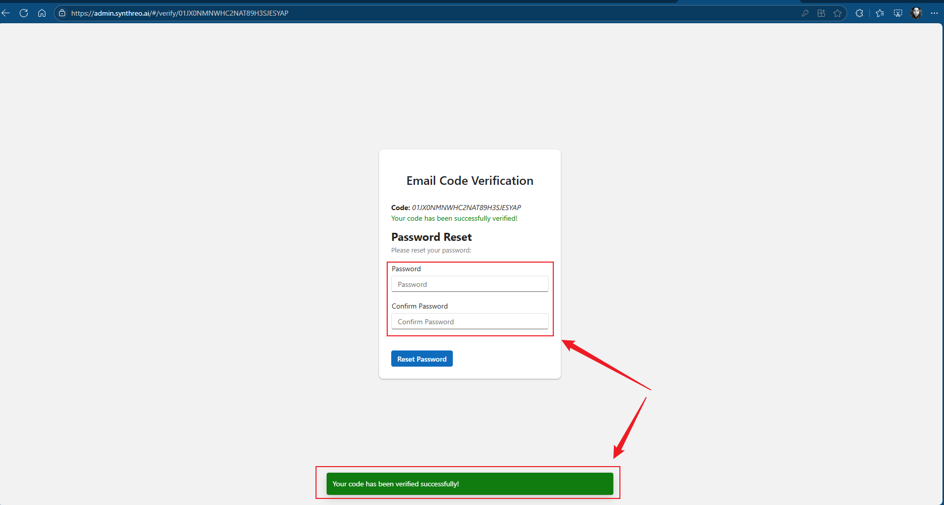 New password entry screen with green confirmation