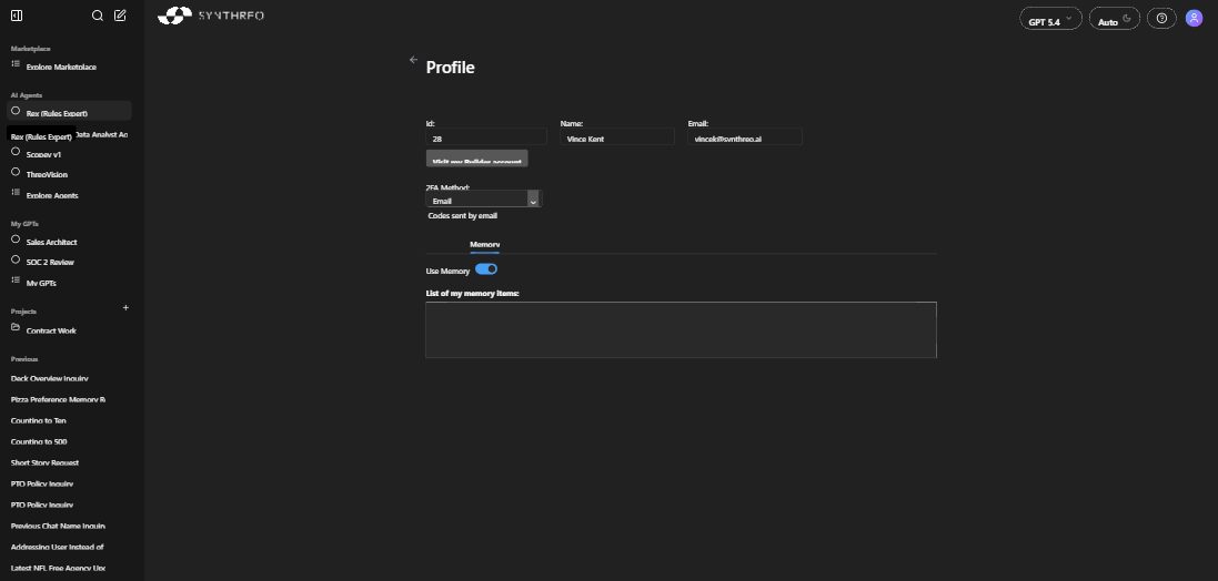 ThreoAI Profile Memory tab