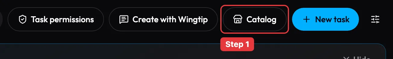 My Tasks header in Wingtip with the Catalog button highlighted